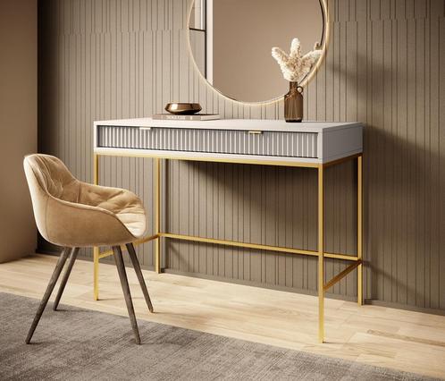 Meubella | Kaptafel beige Make-up tafel 104x50x77 cm, Huis en Inrichting, Tafels | Kaptafels, Nieuw, 50 tot 100 cm, Verzenden
