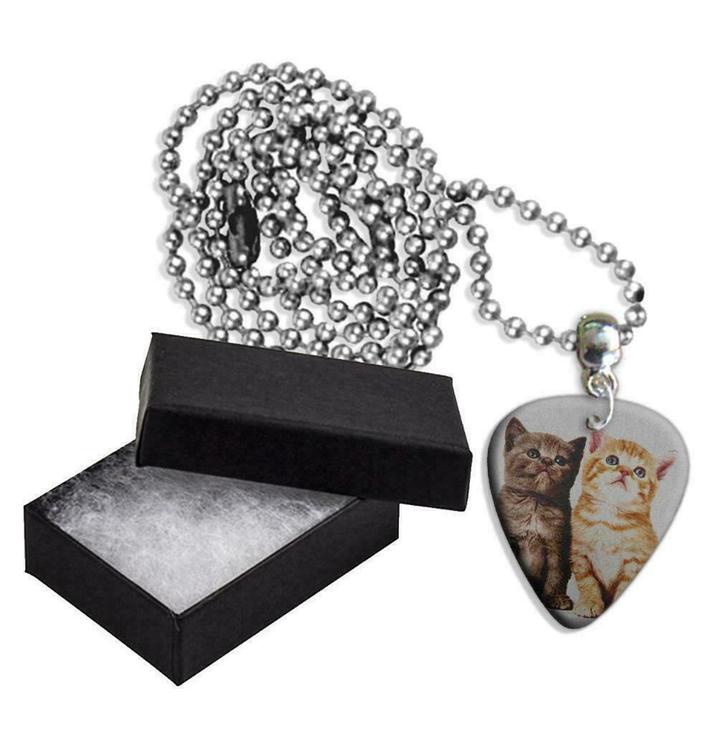 Aluminium plectrum ketting met de afbeelding van 2 kittens, Verzamelen, Muziek, Artiesten en Beroemdheden, Overige typen, Nieuw