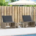 vidaXL Ligbedden 2 st met tafel poly rattan lichtgrijs, Verzenden, Nieuw