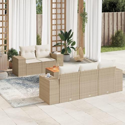 vidaXL 6-delige Loungeset met kussens poly rattan beige, Tuin en Terras, Tuinsets en Loungesets, Loungeset, Nieuw, 6 zitplaatsen