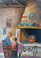 Mario Fattori (1930) - Scena dinterno con madre e bambino, Antiek en Kunst