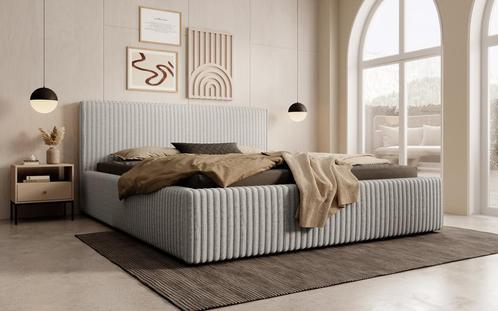 Meubella | Tweepersoonsbed 160x200 grijs fluffy ribstof, Huis en Inrichting, Slaapkamer | Bedden, 160 cm, 200 cm, Tweepersoons