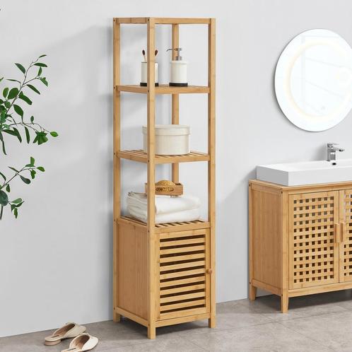 [en.casa] Staand rek Liminka bamboe badkamerkast 140x34x33 c, Huis en Inrichting, Badkamer | Badkamermeubels, Nieuw, Verzenden