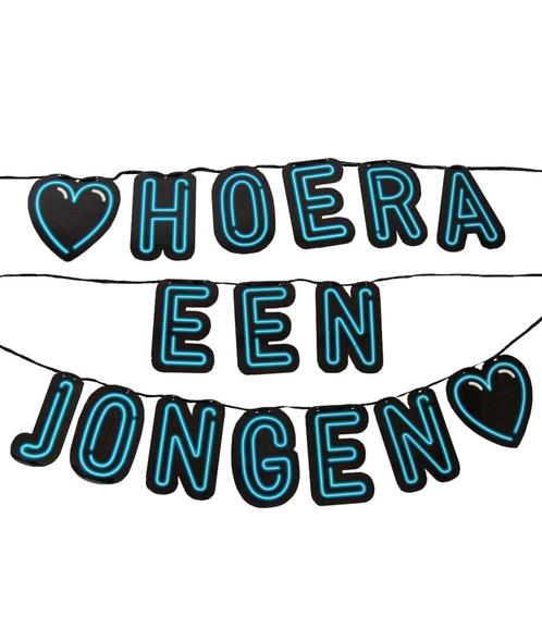Geboorte Letterslinger Hoera een Jongen Neon 5m, Hobby en Vrije tijd, Feestartikelen, Nieuw, Verzenden