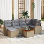 vidaXL 7-delige Tuin Sofa Set met Kussens Beige Poly Rieten, Verzenden, Nieuw, Rotan