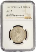 Koningin Wilhelmina 1 gulden 1892 AU58 NGC gecertificeerd, Zilver, Losse munt, Verzenden