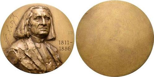 Einseitige Bronze-gussmedaille 1985 Musik Liszt, Franz 18..., Postzegels en Munten, Penningen en Medailles, Verzenden
