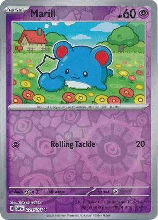 Marill 073/191 reverse holo surging sparks, Hobby en Vrije tijd, Verzamelkaartspellen | Pokémon, Losse kaart, Nieuw, Foil, Ophalen of Verzenden
