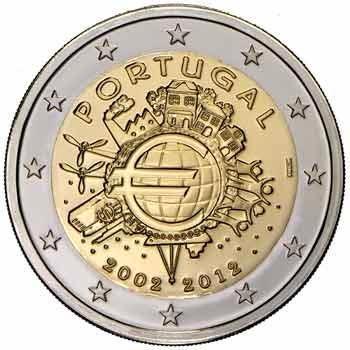 Portugal 2 Euro 10 Jaar Euro 2012, Postzegels en Munten, Munten | Europa | Euromunten, Verzenden