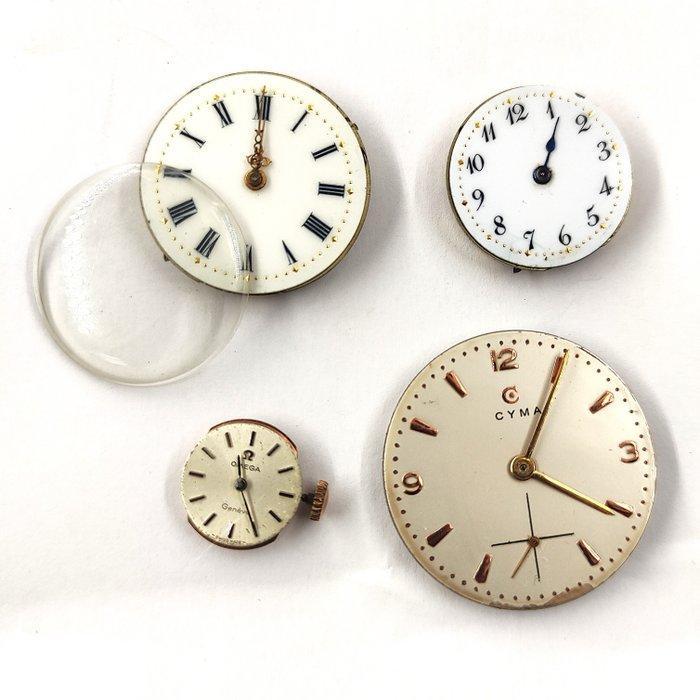 Cyma / Omega / Other - 4 Pocket Watch Movements, Antiek en Kunst, Antiek | Klokken