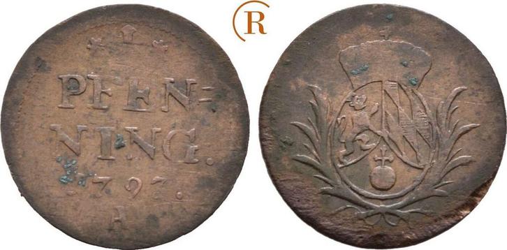 1 Pfennig Amberg 1793 A Bayern: Karl Theodor, 1777-1799:, Postzegels en Munten, Munten | Europa | Niet-Euromunten, Verzenden