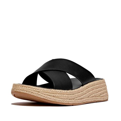 -6% FitFlop  FitFlop F-mode espadrille leather flatform cros, Kleding | Dames, Schoenen, Slippers, Zwart, Nieuw, Verzenden