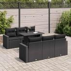 vidaXL 7-delige Loungeset met kussens poly rattan zwart, Verzenden, Nieuw, Rotan, Loungeset