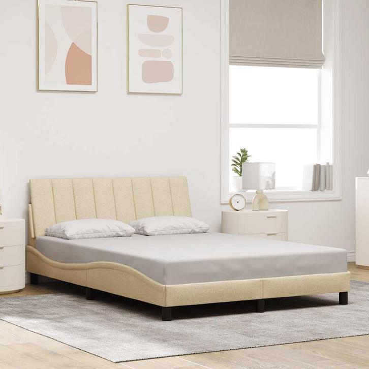 vidaXL Bedframe zonder matras Hanko stof crèmekleurig, Huis en Inrichting, Slaapkamer | Bedden, 140 cm, 200 cm, Crème, Tweepersoons