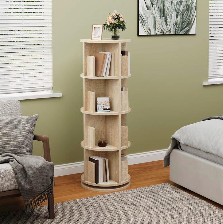 Roterende Boekenkast 4 Nivaeus | Licht Eiken of Witte kast, Huis en Inrichting, Kasten | Boekenkasten, Nieuw, Verzenden