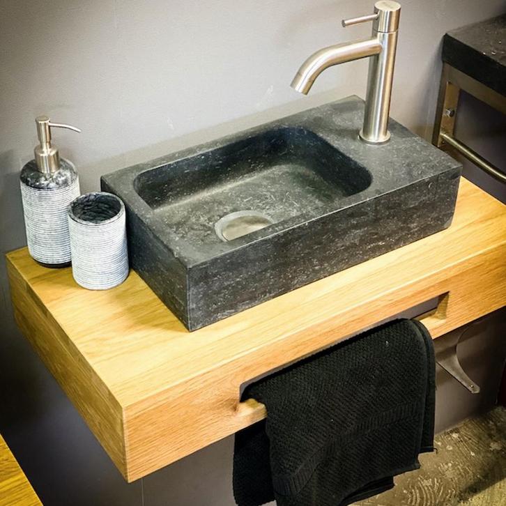 Fonteinplank Casajoy Eiken 61x32x12cm Met Natuurstenen, Doe-het-zelf en Verbouw, Sanitair, Ophalen of Verzenden