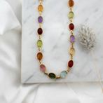18 Krt. Gouden ketting met een mix van edelstenen | 43 cm, Sieraden, Tassen en Uiterlijk, Kettingen, Gebruikt, Overige kleuren