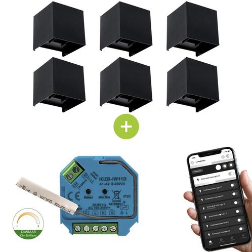 Smart LED Cube Wandlamp 6W Dim to Warm IP65 Zwart 2000-6, Huis en Inrichting, Lampen | Losse lampen, Ophalen of Verzenden