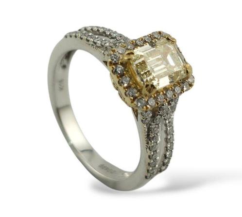 Ring - 18 karaat Witgoud, 18 Karaats goud en siergeel 2,2, Sieraden, Tassen en Uiterlijk, Ringen