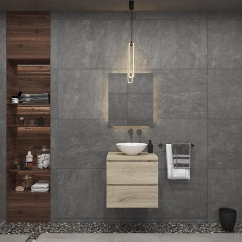 Badkamermeubelset Gliss Zeus 60 cm Licht Grijs Eiken Met, Doe-het-zelf en Verbouw, Sanitair, Bad, Nieuw, Ophalen of Verzenden