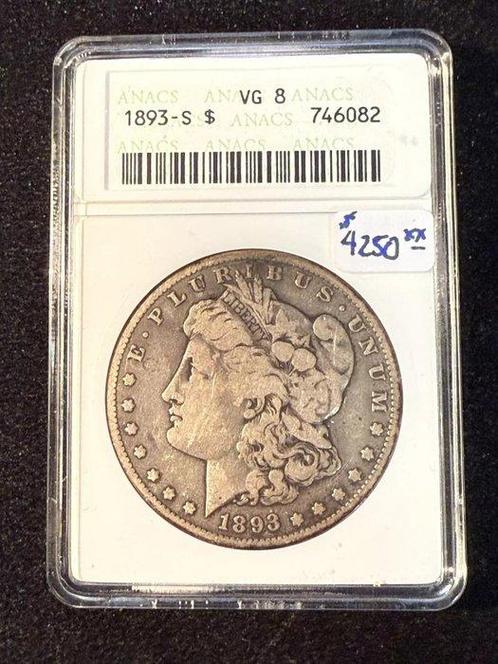 Verenigde Staten. 1 Dollar 1893 S- Graded by ANACS VG-8/ Key, Postzegels en Munten, Munten | Europa | Niet-Euromunten