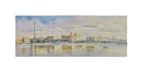 Catalan school (XX) - Vista de la Rambla de Mar, Barcelona -, Antiek en Kunst, Kunst | Schilderijen | Klassiek