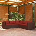 vidaXL 5-delige Loungeset met kussens poly rattan bruin, Tuin en Terras, Verzenden, Nieuw, Rotan, Loungeset