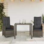 vidaXL 3-delige Bistroset met kussens poly rattan grijs, Tuin en Terras, Tuinsets en Loungesets, Verzenden, Nieuw, Rotan