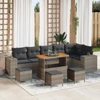 vidaXL 10-delige tuinsofaset met kussens in grijs poly riet, Verzenden, Nieuw