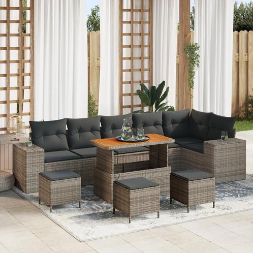 vidaXL 10-delige tuinsofaset met kussens in grijs poly riet, Tuin en Terras, Tuinsets en Loungesets, Nieuw, Verzenden