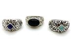 925 Zilver - India - 3-ringset - Turkse Agaat, Lapislazuli,