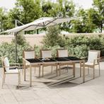 vidaXL Tuintafel met glazen blad poly rattan en gehard glas, Verzenden, Nieuw