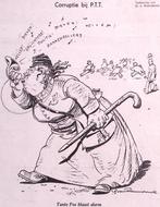 Corruptie bij de P.T.T. op spotprent (lijst optie, Lithos), Antiek en Kunst, Verzenden