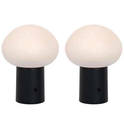 Set van 2 tafellampen mushroom zwart incl. LED oplaadbaar -, Huis en Inrichting, Lampen | Tafellampen, Nieuw, Kunststof, Minder dan 50 cm