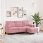 vidaXL Driezitsbank met voetenbank 180 cm fluweel roze, Verzenden, Nieuw, Driepersoons, Stof