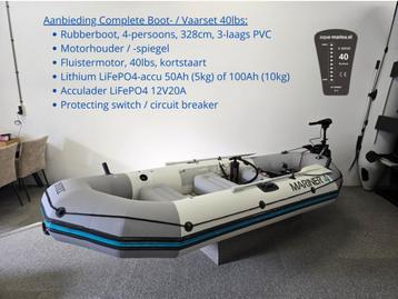 Rubberboot + Elektromotor 40lbs + LiFePO4 Accu 100Ah + Lader beschikbaar voor biedingen