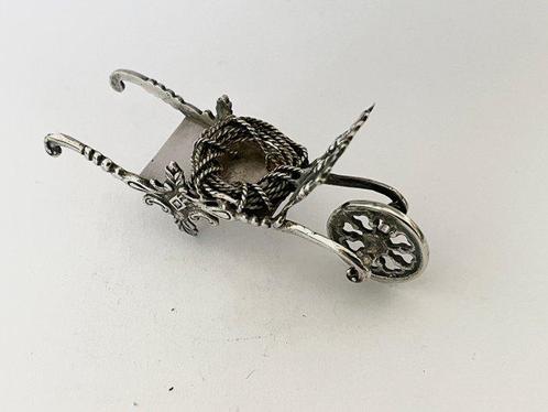 Antieke Hollandse zilveren kruiwagen - Miniatuur figuur -, Antiek en Kunst, Antiek | Goud en Zilver