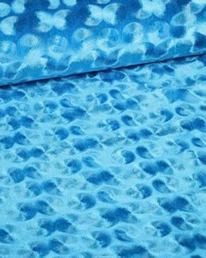 Stretch Velours Embossed Cirkels Blauw, Hobby en Vrije tijd, Stoffen en Lappen, Blauw, Nieuw