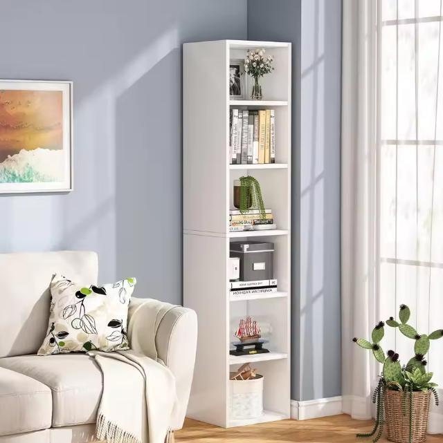 Smal Hoekboekenkast 6 Lagen – Wit Opbergrek en Displaykast, Huis en Inrichting, Kasten | Boekenkasten, Nieuw, Verzenden