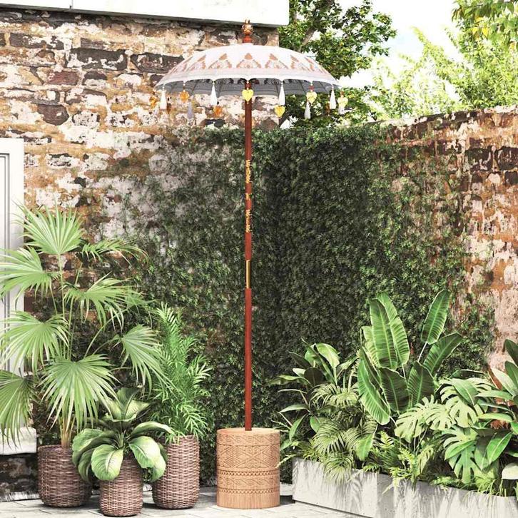 vidaXL Balinese Parasol Crème (90-100) x 260 cm Katoen en, Tuin en Terras, Parasols, Nieuw, Minder dan 1 meter, Verzenden