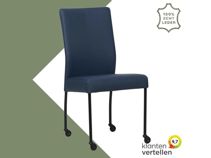 Leren eetkamerstoel Comfort met wieltjes - Hermes Kobalt, Huis en Inrichting, Stoelen, Eén, Nieuw, Leer, Ophalen of Verzenden