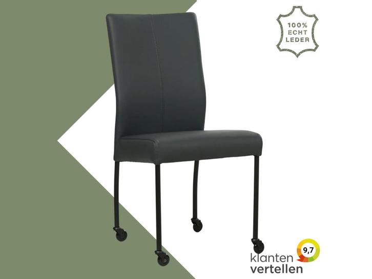Leren eetkamerstoel Comfort met wieltjes - Hermes Ocean, Huis en Inrichting, Stoelen, Eén, Blauw, Nieuw, Leer, Ophalen of Verzenden