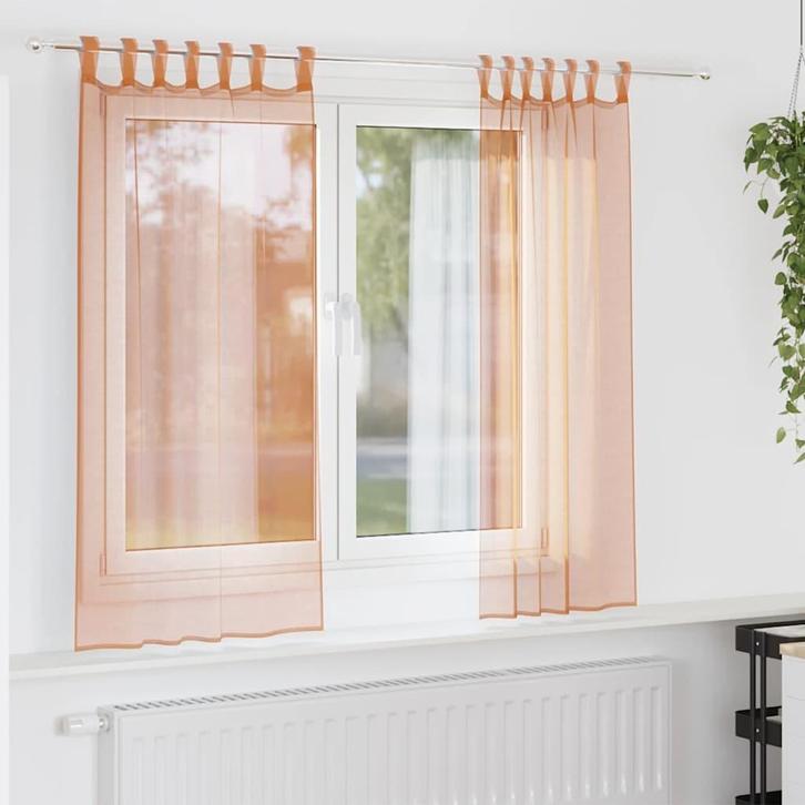 vidaXL Voile gordijnen met lussen 2 st terracotta 140x140 cm, Huis en Inrichting, Stoffering | Gordijnen en Lamellen, Bruin, Nieuw