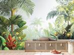 Botanisch fotobehang Into the Palm, Jungle behang, op maat!, Verzenden, Geel,  Jungle behang, botanisch, palm