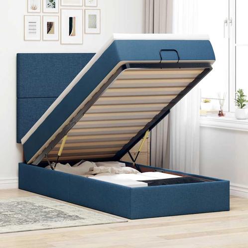 vidaXL Bed poef met matras en LEDs 100x200 cm stof blauw, Huis en Inrichting, Slaapkamer | Bedden, 100 cm, 200 cm, Blauw, Eenpersoons