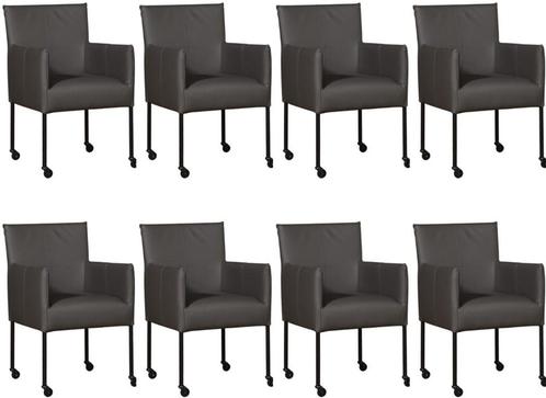 Set van 8 Donkergrijze leren moderne kuipstoel - poot rond z, Huis en Inrichting, Stoelen, Vijf, Zes of meer stoelen, Overige kleuren