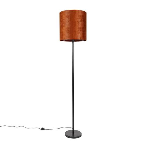 Vloerlamp zwart velours kap oranje 40 cm  - Simplo, Huis en Inrichting, Lampen | Vloerlampen