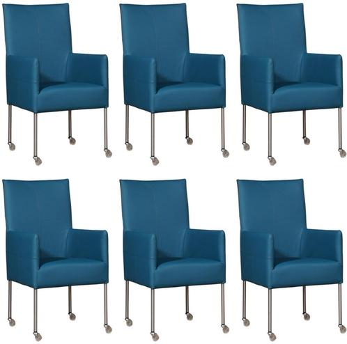 Leren Eetkamerstoelen Spark Turquoise Turquoise Keukenstoe, Huis en Inrichting, Stoelen, Vijf, Zes of meer stoelen, Overige kleuren