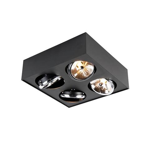Design spot zwart vierkant 4-lichts - Kaya, Huis en Inrichting, Lampen | Spots, Nieuw, Metaal of Aluminium