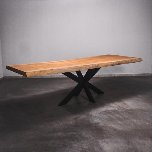 Boomstamtafel, Eettafel 298x105 massief hardhout, metaalpoot, Huis en Inrichting, Tafels | Eettafels, 100 tot 150 cm, 200 cm of meer